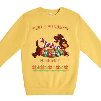 Cute Be Joyful Santa Dachshund Lovers Weiner Dog Premium Crewneck Sweatshirt