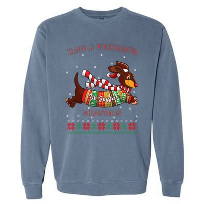 Cute Be Joyful Santa Dachshund Lovers Weiner Dog Garment-Dyed Sweatshirt