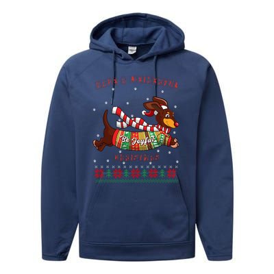 Cute Be Joyful Santa Dachshund Lovers Weiner Dog Performance Fleece Hoodie