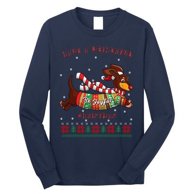 Cute Be Joyful Santa Dachshund Lovers Weiner Dog Long Sleeve Shirt