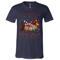 Cute Be Joyful Santa Dachshund Lovers Weiner Dog V-Neck T-Shirt