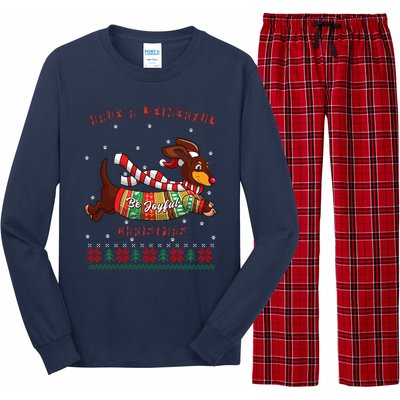 Cute Be Joyful Santa Dachshund Lovers Weiner Dog Long Sleeve Pajama Set