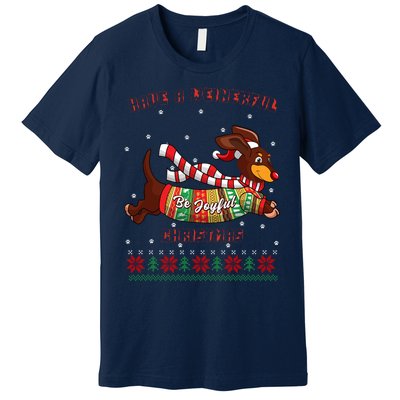 Cute Be Joyful Santa Dachshund Lovers Weiner Dog Premium T-Shirt