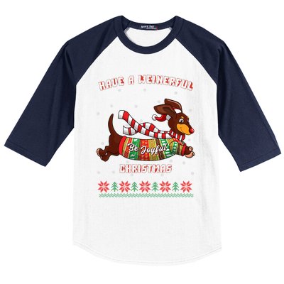 Cute Be Joyful Santa Dachshund Lovers Weiner Dog Baseball Sleeve Shirt