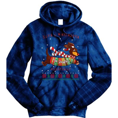 Cute Be Joyful Santa Dachshund Lovers Weiner Dog Tie Dye Hoodie