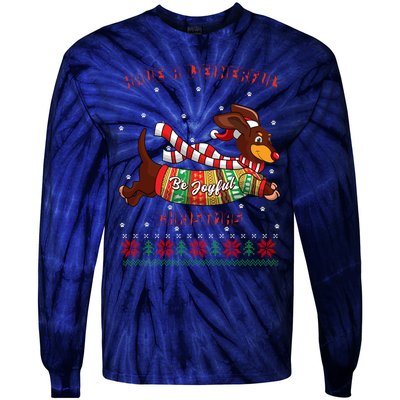 Cute Be Joyful Santa Dachshund Lovers Weiner Dog Tie-Dye Long Sleeve Shirt