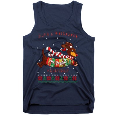 Cute Be Joyful Santa Dachshund Lovers Weiner Dog Tank Top