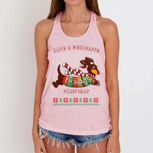 Cute Be Joyful Santa Dachshund Lovers Weiner Dog Women's Knotted Racerback Tank