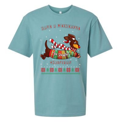 Cute Be Joyful Santa Dachshund Lovers Weiner Dog Sueded Cloud Jersey T-Shirt