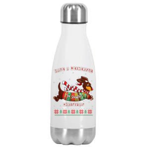 Cute Be Joyful Santa Dachshund Lovers Weiner Dog Stainless Steel Insulated Water Bottle