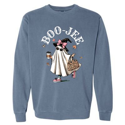 Cute Boo Jee Ghost Halloween Leopard Ghost Coffee Women Garment-Dyed Sweatshirt