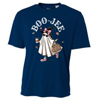 Cute Boo Jee Ghost Halloween Leopard Ghost Coffee Women Cooling Performance Crew T-Shirt