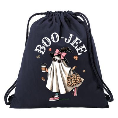 Cute Boo Jee Ghost Halloween Leopard Ghost Coffee Women Drawstring Bag