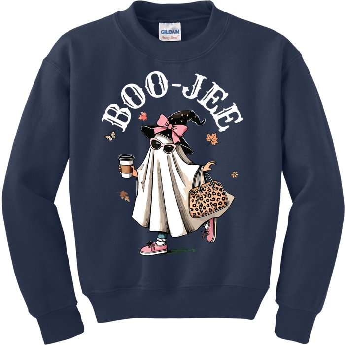 Cute Boo Jee Ghost Halloween Leopard Ghost Coffee Women Kids Sweatshirt