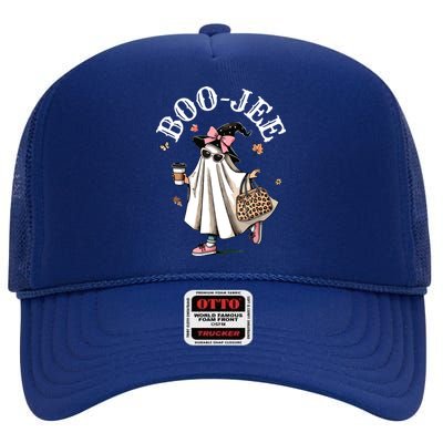 Cute Boo Jee Ghost Halloween Leopard Ghost Coffee Women High Crown Mesh Back Trucker Hat