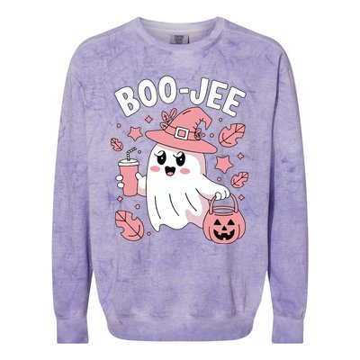 Cute Boo Jee Ghost Halloween Leopard Ghost Coffee Girl Colorblast Crewneck Sweatshirt