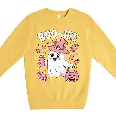 Cute Boo Jee Ghost Halloween Leopard Ghost Coffee Girl Premium Crewneck Sweatshirt