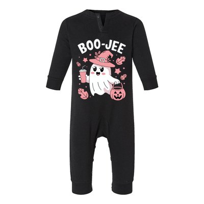 Cute Boo Jee Ghost Halloween Leopard Ghost Coffee Girl Infant Fleece One Piece