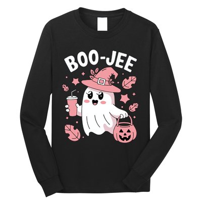 Cute Boo Jee Ghost Halloween Leopard Ghost Coffee Girl Long Sleeve Shirt