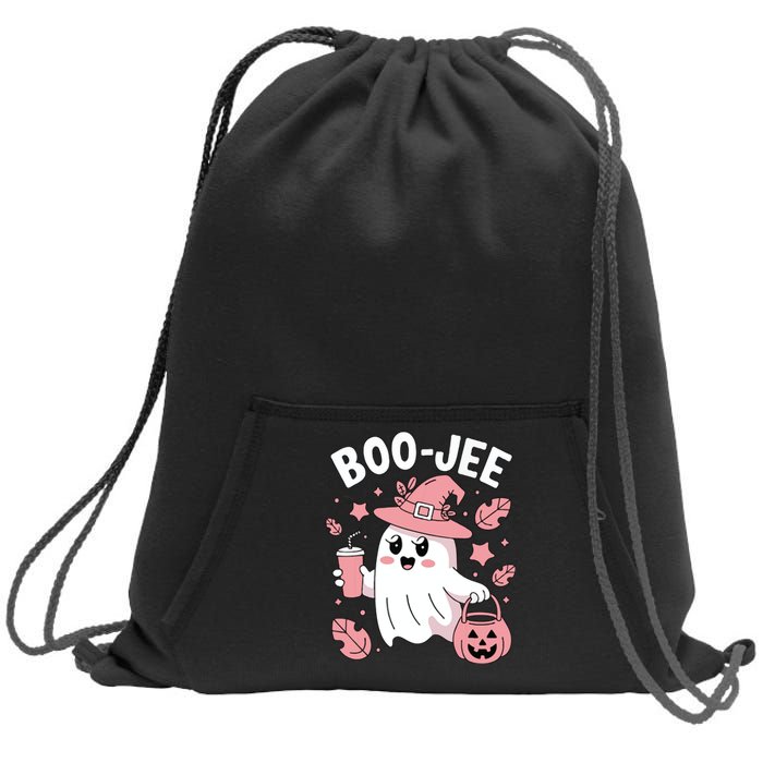 Cute Boo Jee Ghost Halloween Leopard Ghost Coffee Girl Sweatshirt Cinch Pack Bag