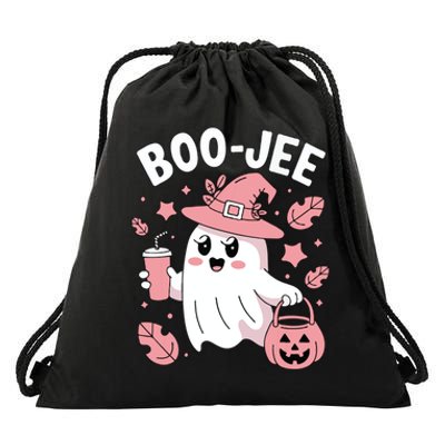 Cute Boo Jee Ghost Halloween Leopard Ghost Coffee Girl Drawstring Bag