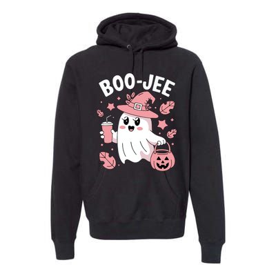 Cute Boo Jee Ghost Halloween Leopard Ghost Coffee Girl Premium Hoodie