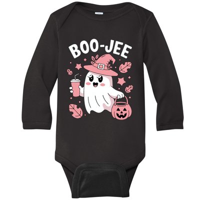 Cute Boo Jee Ghost Halloween Leopard Ghost Coffee Girl Baby Long Sleeve Bodysuit