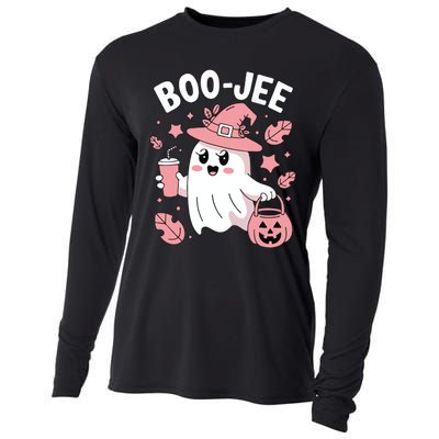 Cute Boo Jee Ghost Halloween Leopard Ghost Coffee Girl Cooling Performance Long Sleeve Crew