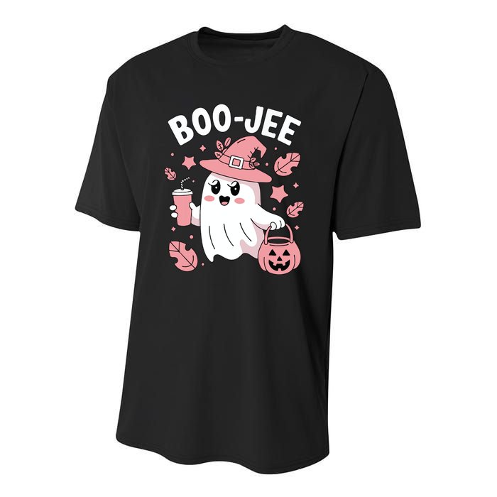 Cute Boo Jee Ghost Halloween Leopard Ghost Coffee Girl Youth Performance Sprint T-Shirt