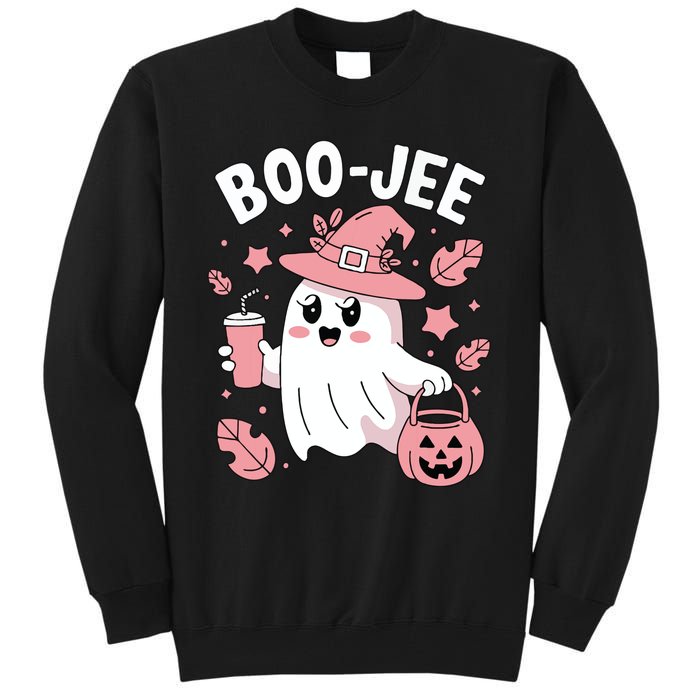 Cute Boo Jee Ghost Halloween Leopard Ghost Coffee Girl Tall Sweatshirt