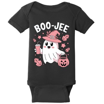 Cute Boo Jee Ghost Halloween Leopard Ghost Coffee Girl Baby Bodysuit