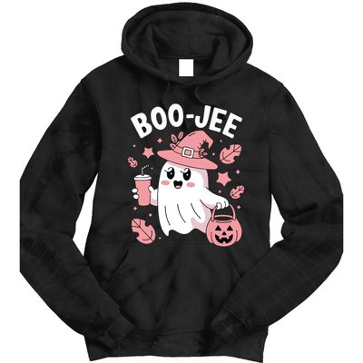 Cute Boo Jee Ghost Halloween Leopard Ghost Coffee Girl Tie Dye Hoodie