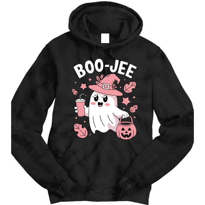 Cute Boo Jee Ghost Halloween Leopard Ghost Coffee Girl Tie Dye Hoodie