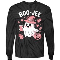 Cute Boo Jee Ghost Halloween Leopard Ghost Coffee Girl Tie-Dye Long Sleeve Shirt