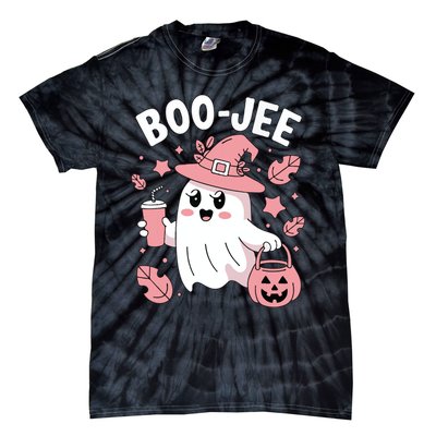 Cute Boo Jee Ghost Halloween Leopard Ghost Coffee Girl Tie-Dye T-Shirt