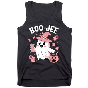 Cute Boo Jee Ghost Halloween Leopard Ghost Coffee Girl Tank Top