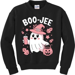 Cute Boo Jee Ghost Halloween Leopard Ghost Coffee Girl Kids Sweatshirt