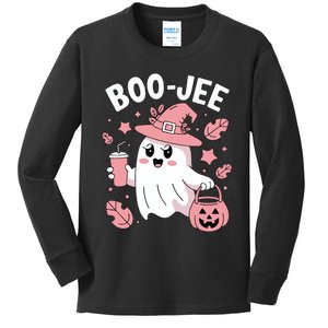 Cute Boo Jee Ghost Halloween Leopard Ghost Coffee Girl Kids Long Sleeve Shirt