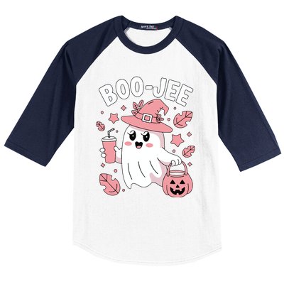 Cute Boo Jee Ghost Halloween Leopard Ghost Coffee Girl Baseball Sleeve Shirt