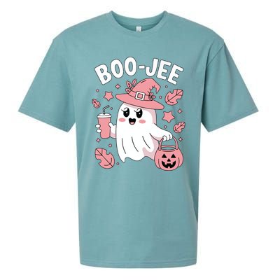 Cute Boo Jee Ghost Halloween Leopard Ghost Coffee Girl Sueded Cloud Jersey T-Shirt