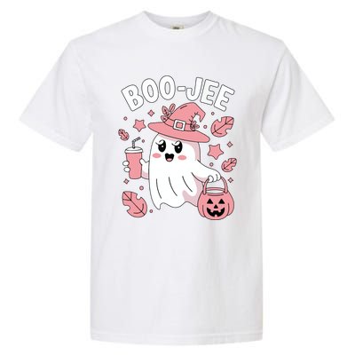 Cute Boo Jee Ghost Halloween Leopard Ghost Coffee Girl Garment-Dyed Heavyweight T-Shirt