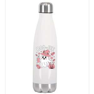 Cute Boo Jee Ghost Halloween Leopard Ghost Coffee Girl Stainless Steel Insulated Water Bottle