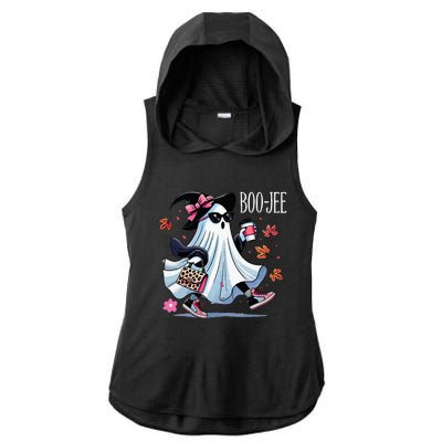 Cute Boo Jee Ghost Halloween Leopard Ghost Coffee Ladies PosiCharge Tri-Blend Wicking Draft Hoodie Tank