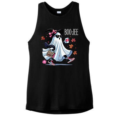 Cute Boo Jee Ghost Halloween Leopard Ghost Coffee Ladies PosiCharge Tri-Blend Wicking Tank