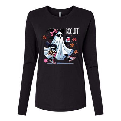 Cute Boo Jee Ghost Halloween Leopard Ghost Coffee Womens Cotton Relaxed Long Sleeve T-Shirt