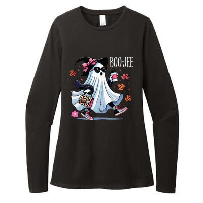 Cute Boo Jee Ghost Halloween Leopard Ghost Coffee Womens CVC Long Sleeve Shirt