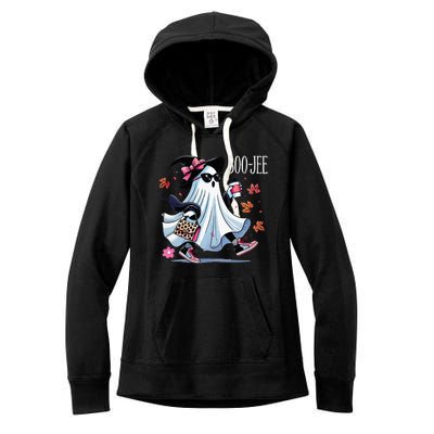 Cute Boo Jee Ghost Halloween Leopard Ghost Coffee Women's Fleece Hoodie