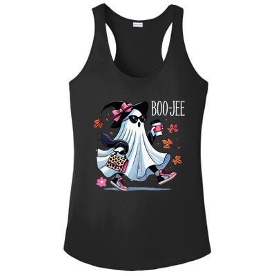 Cute Boo Jee Ghost Halloween Leopard Ghost Coffee Ladies PosiCharge Competitor Racerback Tank