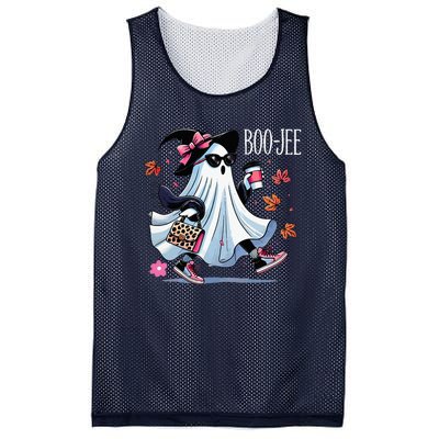 Cute Boo Jee Ghost Halloween Leopard Ghost Coffee Mesh Reversible Basketball Jersey Tank