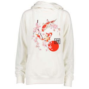 Cherry Blossom Japanese Koi Carp Fish Sakura Womens Funnel Neck Pullover Hood